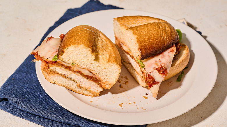 chicken parmesan hoagie on a plate