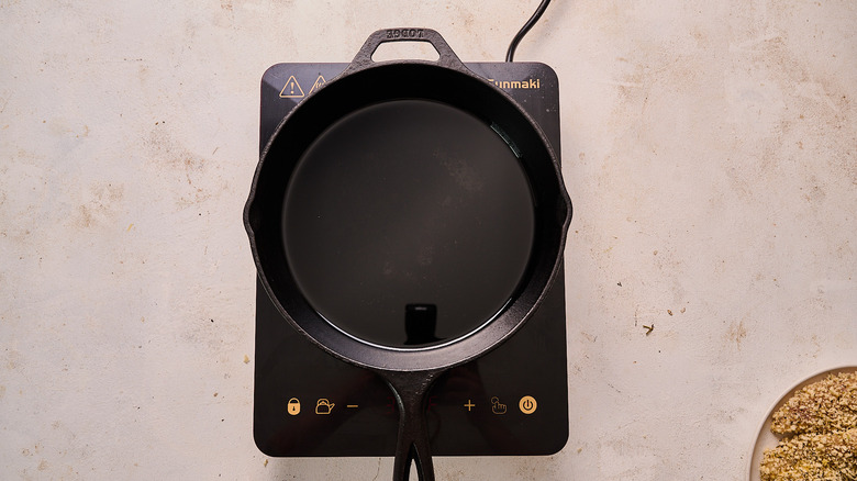 oil heating in a skillet
