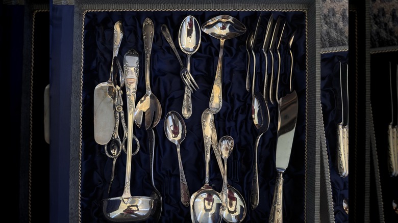 Vintage cutlery in velvet drawer
