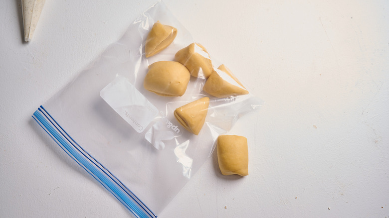 dough cut into smaller pieces and put into a bag