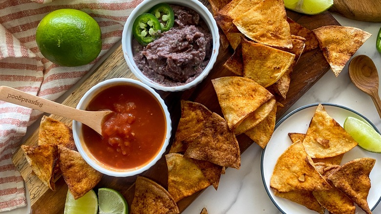 homemade tortilla chips with dips