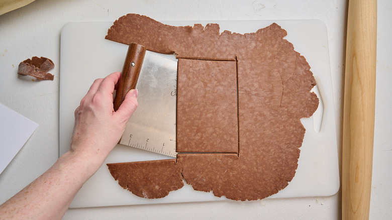 cutting rectangles out of dough