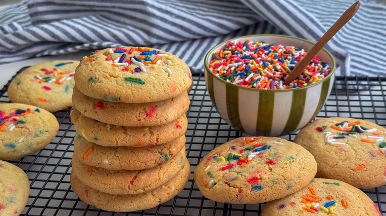 cookies stacked on rack