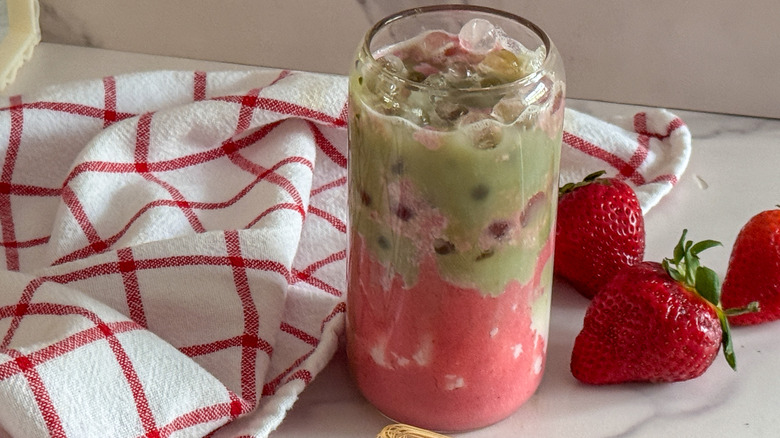 iced strawberry matcha latte