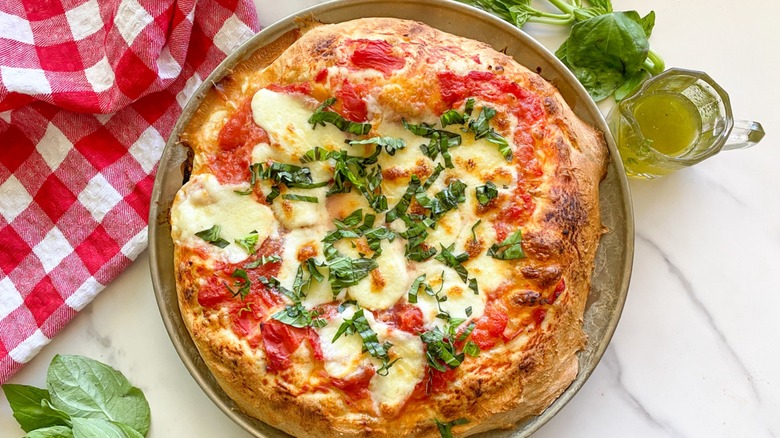 margherita pizza on pizza pan