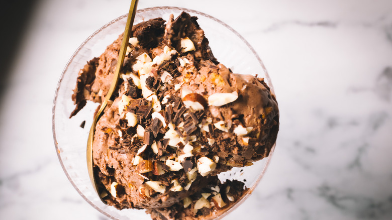 Close up on a serving of Nutella ice cream