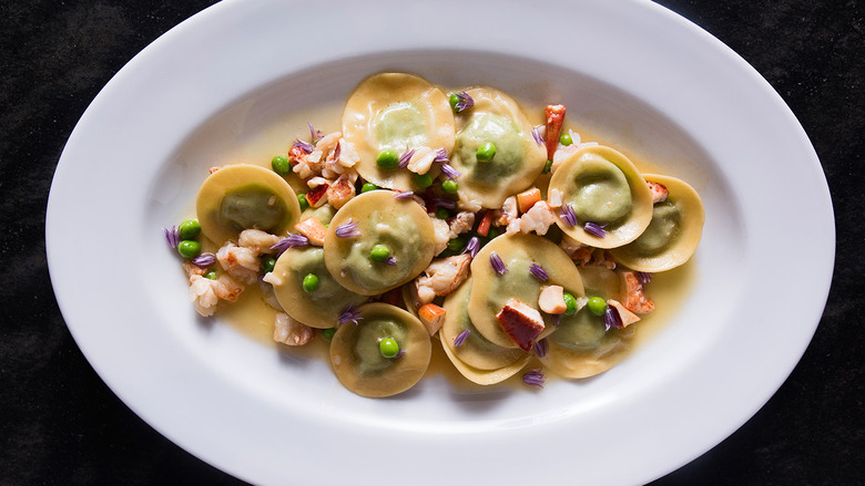 Sweet Pea Ravioli with Lobster