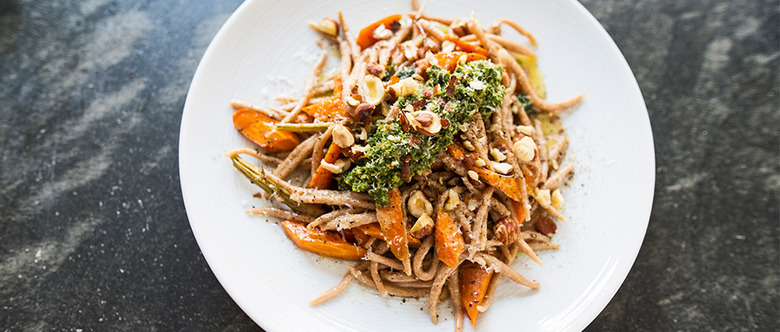 Spelt Trofie with Carrot-Top Pesto