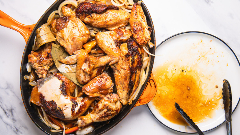 Adding chicken back to pan