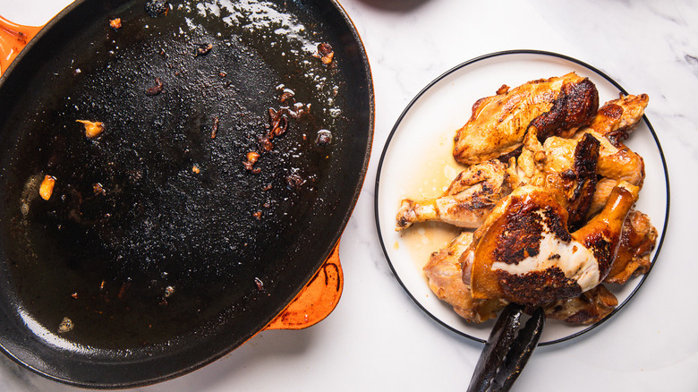 Seared chicken removed from pan