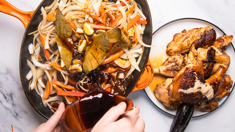 Adding sauces back to pan