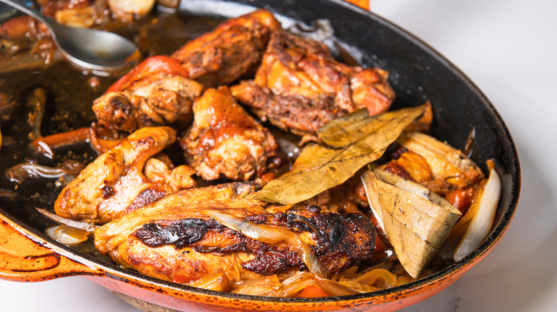Homestyle Filipino chicken adobo stir-fry in pan