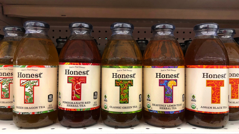 Bottles of Honest Tea on store shelf