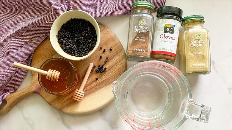 elderberry syrup ingredients on table 