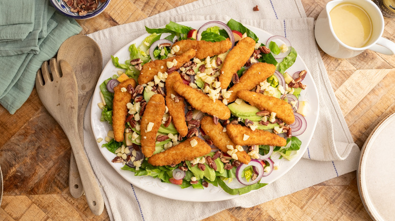 assembling chicken tender salad