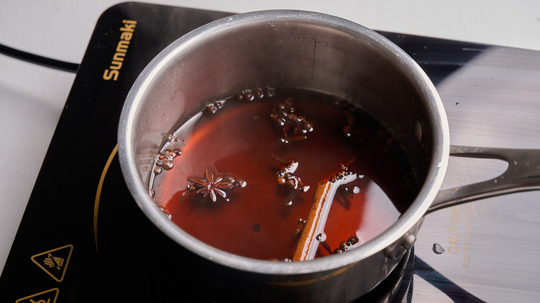 steeping spices in brown sugar syrup