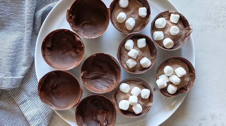 chocolate shells with marshmallows