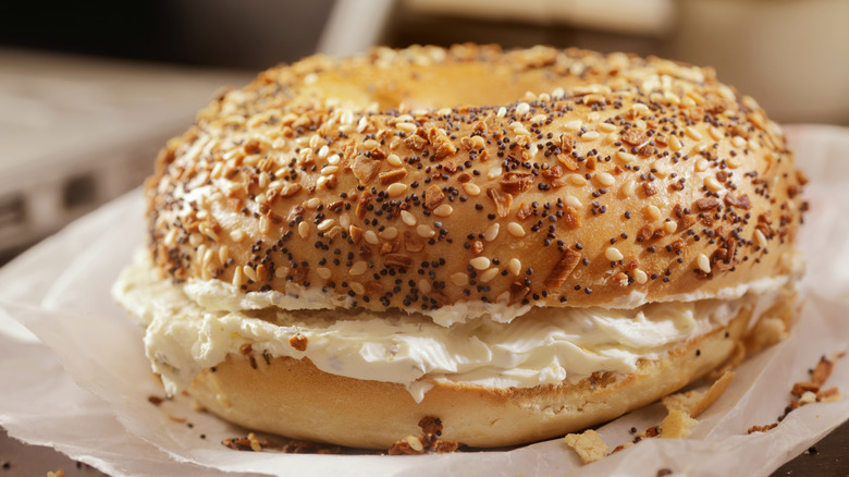 Toasted bagel with cream cheese