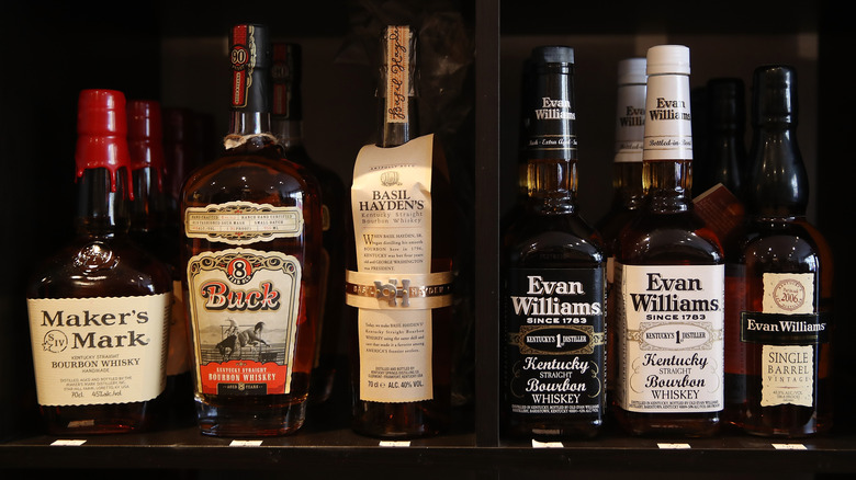 different bottles of bourbon