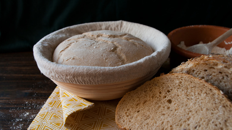 bread dough in proofing basket