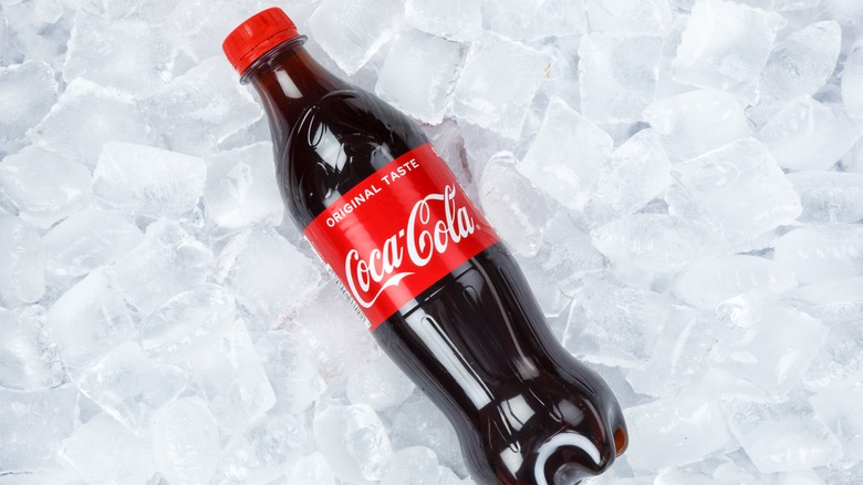 plastic Coca-Cola bottle in ice