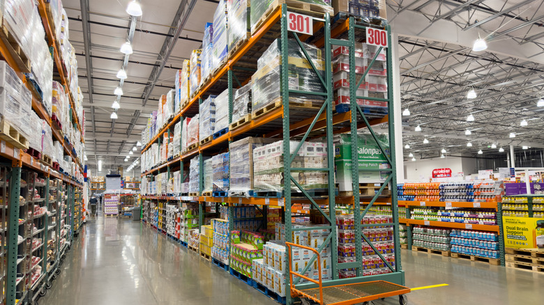 Stacked aisles inside a Costco warehouse