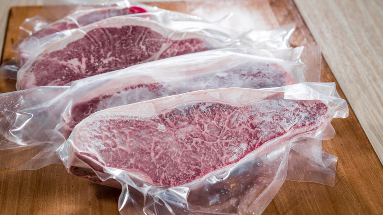 Frozen steaks individually vacuum-sealed