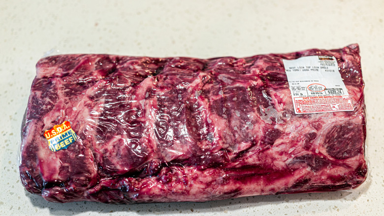 Costco's whole beef loin top loin in plastic packaging
