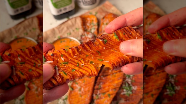 accordion-style potato pulled apart