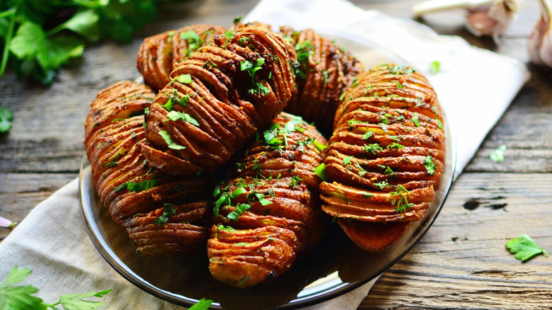 accordian style potatoes on a plate