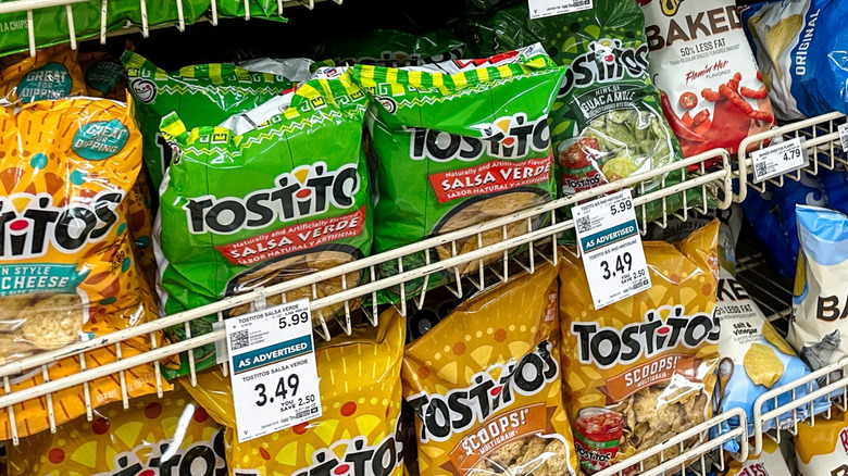 the tortilla chip aisle in a grocery store