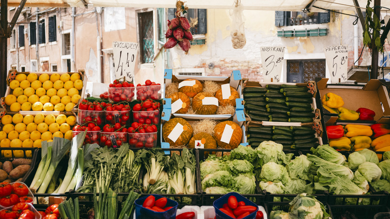 Fresh produce in an open-air market