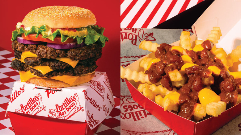 A Portillo's triple cheeseburger and chili cheese fries
