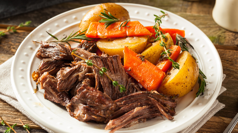 plate of seared pot roast and vegetables