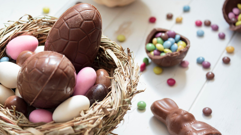 Chocolate eggs and chocolate bunny