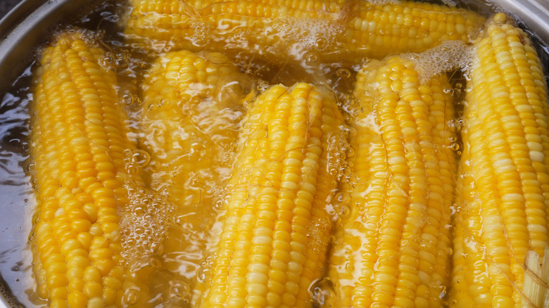 Corn boiling in the pot