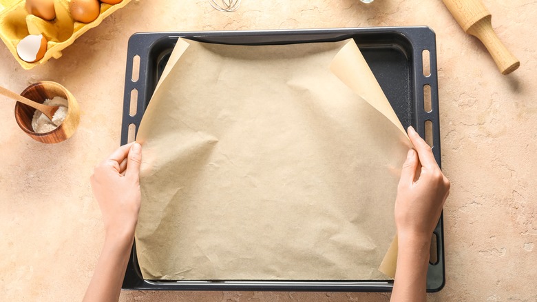 Parchment paper on baking tray