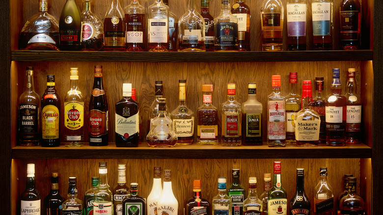bottles of liquor on shelves