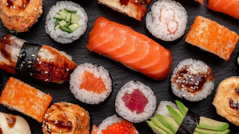 different types of sushi pieces 