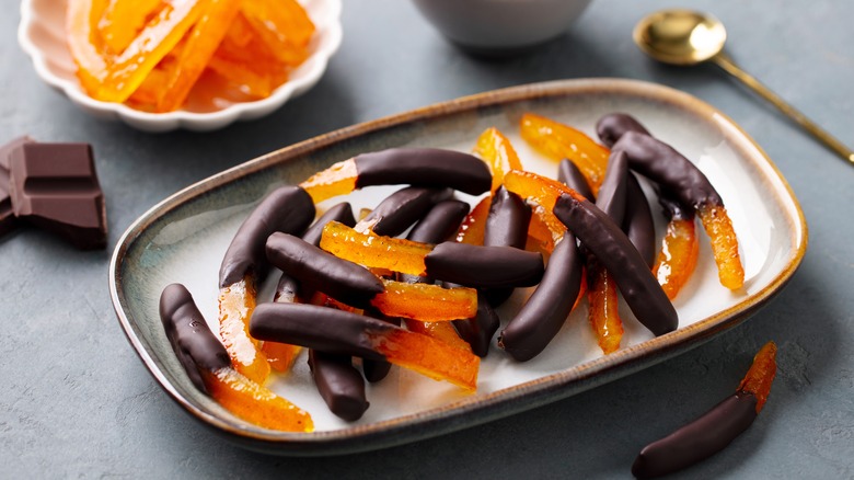 Candied orange peel dipped in chocolate