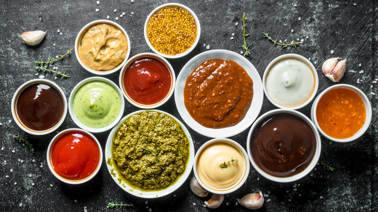 Bowls of various condiments