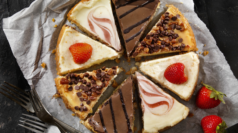 a variety of cheesecake slices