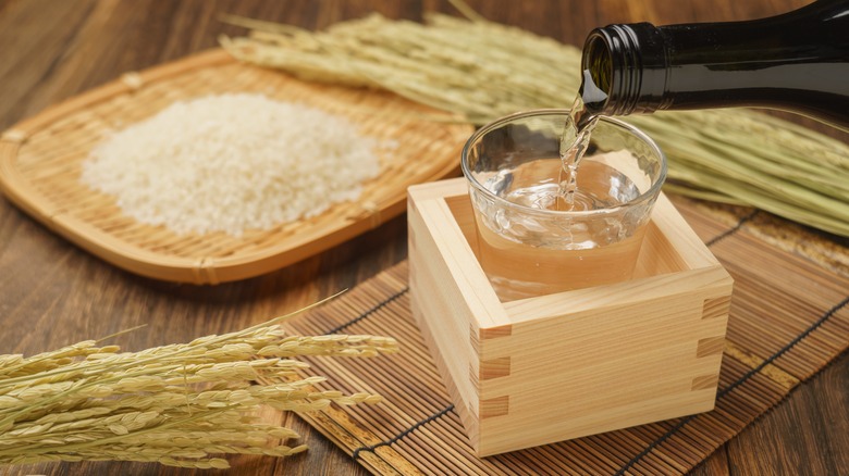 Pouring Japanese rice sake