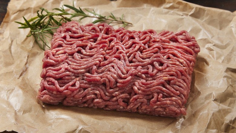 Raw ground beef on butcher paper 
