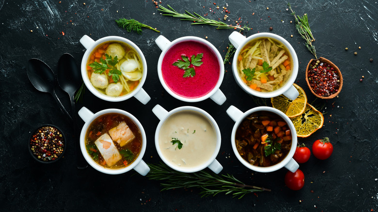 Top down view different soups