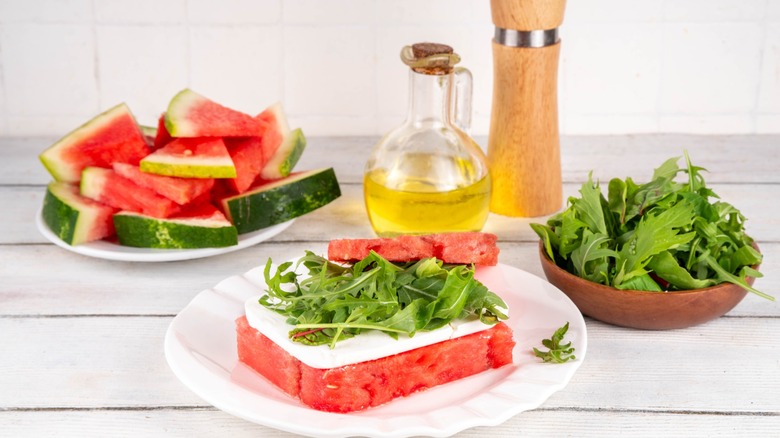 watermelon sandwich with cheese and greens