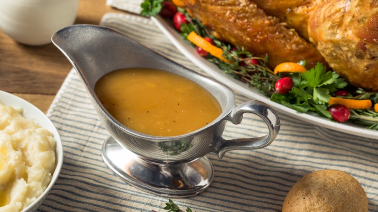 Gravy boat with Thanksgiving meal