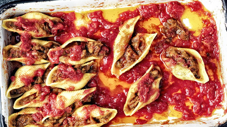 Leftover stuffed shells in dish 