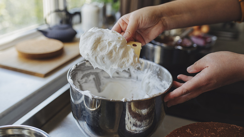 mixing bowl of whipped cream