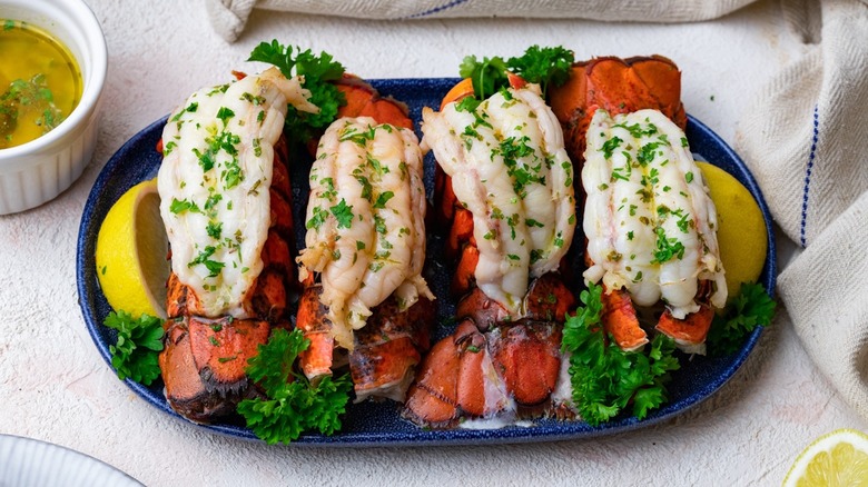 four lobster tails lined up